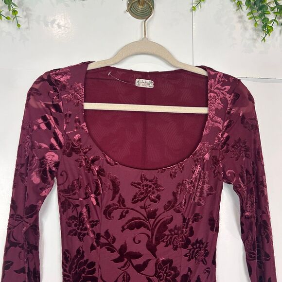 Free People Lotta Love Slip Dress Small Burgundy Red Velvet Burnout Floral Mini - Picture 13 of 14